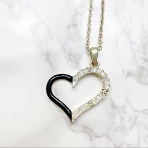 Claires Black & Silver Rhinestone Heart Necklace